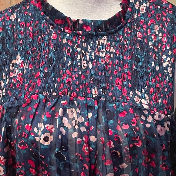 Madison d’Amelie Green Floral Top Sleeveless Pleated Blouse, Rich Colors. Sz M - Picture 2 of 16